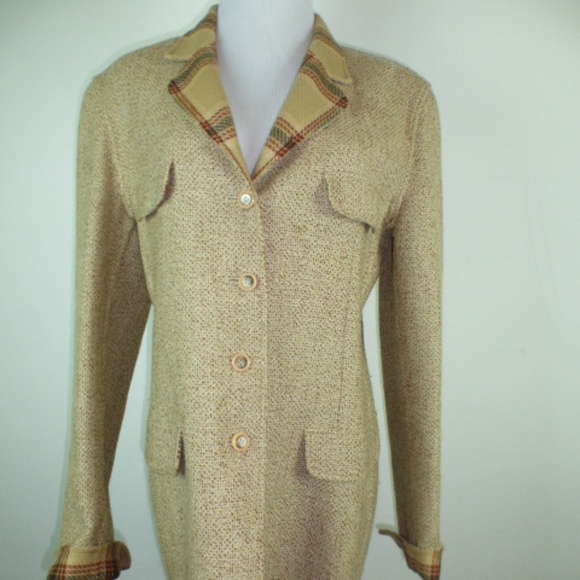 Vintage Genny Italy tweed plaid camel brown tartan  double faced wool blazer 12 - Picture 1 of 7